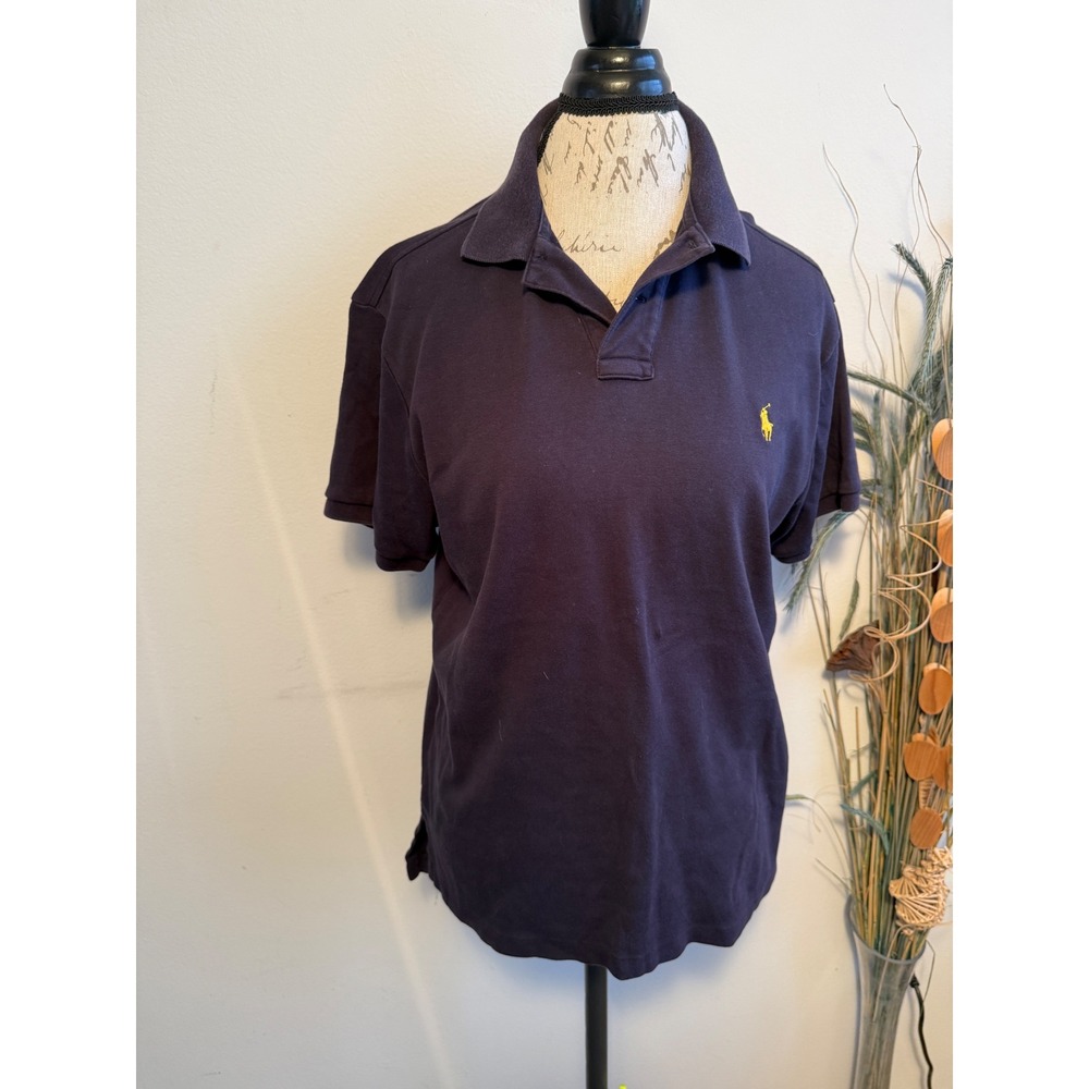 Polo Ralph Lauren Mens Custom Fit Navy Blue Short Sleeve Polo Shirt Yellow Pony